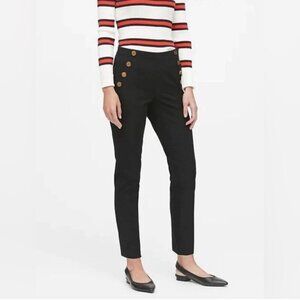 Banana Republic Womens Sloan Sailor Pant Sz 8 Black Slim Ankle Fit Gold Buttons